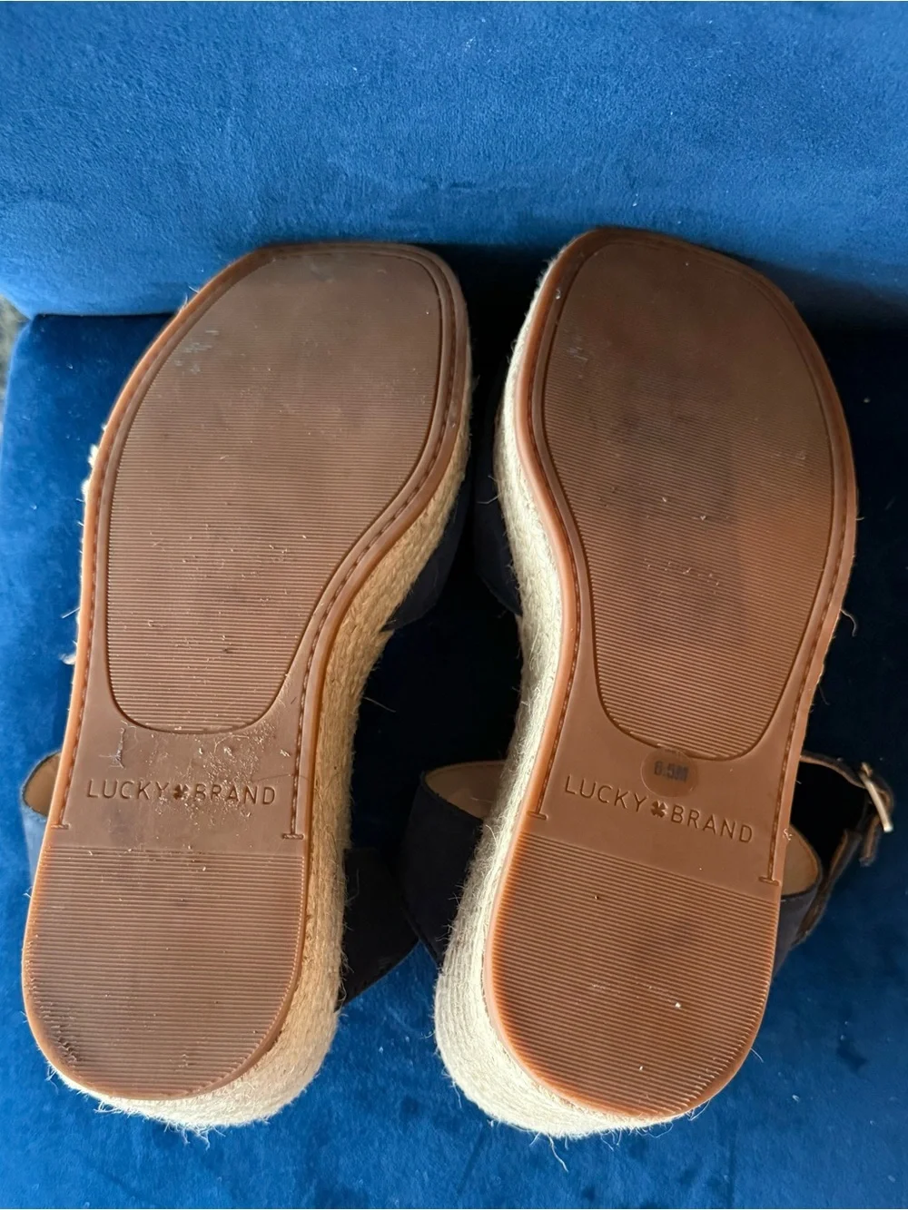 Lucky Brand Navy Suede Espadrille Wedge Sandals